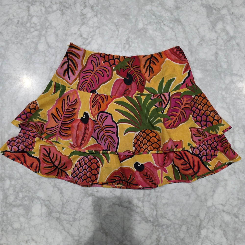 Farm Rio Colorful Tropical Ruffle Mini Cotton Skirt‎ Medium - Picture 3 of 7